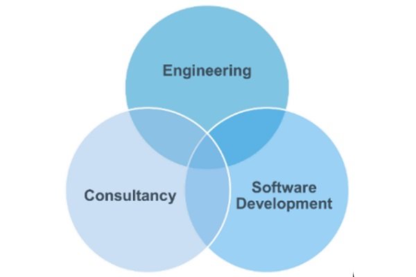 image of a venn diagram of main challenges for developers, which are engineering, consultancy and software development