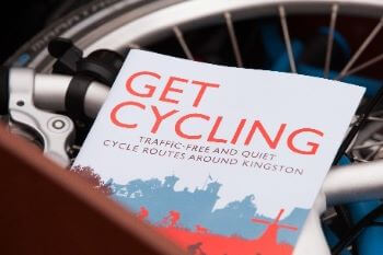 image of a brochure which talks about traffic free and quiet cycle routes around Kingston