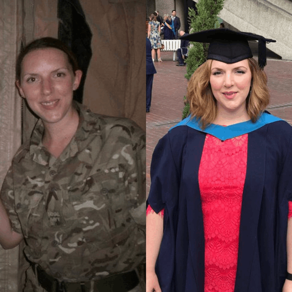 image of Sophie at graduation and in army uniform