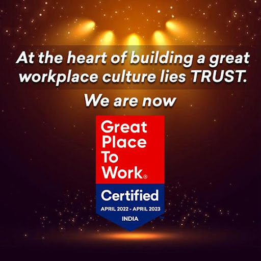 A quotation that says we are now great place to work. Certified April 2022 to April 2023 India